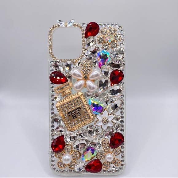 Iphone 11 12 XR 7 8 SE 2020 Clear Red Diamond Case - Picture 1 of 9